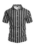Ropa de Hombre Transfronteriza Europea y Americana Amazon Verano Nuevo Estilo Solapa Rayas Vacaciones Camisa de Manga Corta Camiseta de Manga Corta de Playa para Hombre