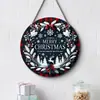 Decorações de rodelas de madeira de Natal transfronteiriças com grafite, Enfeites de parede e porta de Natal para casa, Decorações de árvore de Natal de madeira
