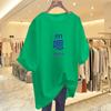 Camiseta Europea de Talla Grande Cubre-glúteos Largo Medio Top Camiseta Base Algodón Suelta Adelgazante Multicolor Manga Corta para Mujer