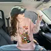 Camiseta de Algodón Puro con Parches de Encaje Súper Caliente de Verano para Mujer Estilo Retro Americano Estampado de Dibujos Animados Holgada Casual Top Falso de Dos Piezas