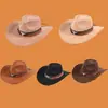 Sombrero Vaquero Occidental de Bloques de Color con Cinturón, Sombrero Transfronterizo de Amazon, Estilo Étnico Vintage Versátil Sombrero de Jazz, Bombín