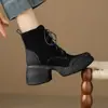 Botines de Tacón Grueso para Mujer Chuyuji 2026 Nuevos Botas Martin Estilo Británico con Cordones de Cuña y Tacón Alto para Otoño Invierno
