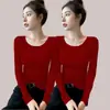 Camiseta base negra cuello redondo fina de modal para mujer nueva llegada Top Ankara rojo otoño manga larga camiseta primavera y otoño