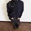 Jaqueta de Trabalho Lavada Retrô Japonesa para Homens, Solta Tendência Novo Estilo Chinês Gola Alta com Botões Estilo Nacional Jaqueta Casaco Cool