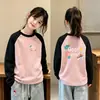 Ropa interior térmica para niñas con forro polar para otoño e invierno, ropa interior casual, cuello redondo, mangas largas en bloques de color, tejido cepillado, para niños de talla mediana y grande, top cálido