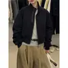 Chaqueta de vuelo corta estilo americano blanca con cuello alto para mujer, colección primavera 2026, chaqueta de béisbol holgada con cremallera doble