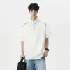 Nasa sobre Camiseta de Manga Corta Estilo Americano con Cuello Henry para Hombre, Marca de Tendencia de Verano, Patchwork, Holgada, Casual, Manga Media