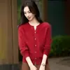 Cárdigan de lana con acabado cepillado, cárdigan tejido para mujer, cuello en V, abrigo corto engrosado, suéter moderno y elegante