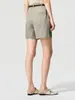 Pantalones Cortos Casuales de Lino Lang* con Pierna Recta, Verano Delgados de Cintura Alta Estilo Old Money Transpirables Sueltos