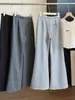 Pantalones casuales acampanados con cordón de estilo minimalista coreano para mujer, nueva colección otoño 2026, de cintura alta, corte holgado, casual, hasta el suelo, pants deportivos