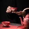 Palacio Imperial grulla roja juego de té cultural una tetera dos tazas bandeja caja de regalo inauguración de casa regalo de cumpleaños para padre regalo para la mano