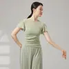 Ropa de Baile de Danza Moderna Tops Ajustados de Manga Larga y Corta Ropa Étnica de Práctica de Danza China Conjunto Moldeador para Mujer