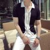 Fabricante Directo Camiseta de Celebridad de Internet Rayas Verano Hombres Seda de Hielo Fresco Suéter de Manga Corta Estilo Coreano Delgado y Guapo Top