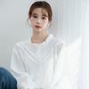 2025 Primavera Novo Estilo Francês Elegante Solto menina gordinha Carne Cobrindo Fino Orelha-babados Manga Comprida Camisa Branca para Mulheres