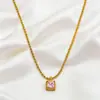 Moda Japonesa y Coreana Transfronteriza Cadena Sencilla Trenzada de Acero Inoxidable con Cristal Cuadrado para Clavícula Colgante Cuadrado de Diamante Collar Fabricante Venta al por Mayor