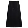 Elegante falda midi lisa de estilo francés con cordón para mujer, nueva colección primavera/otoño, talla petite, falda larga chic con abertura, venta al por mayor para ventas transfronterizas