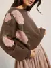Suéter de Punto Jacquard Floral Nuevo Otoño/Invierno 2026 para Mujer, Estilo Coreano Holgado Casual Estilo Perezoso