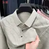 La transmisión en vivo de otoño presenta una popular camisa polo de gofre de manga larga para hombre, nuevo estilo de top para hombres de mediana edad