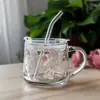 Caneca de Vidro com Alça Redonda Estilo Ins Desenho Animado Escala Copo de Leite Doméstico Infantil Copo de Água