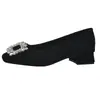 Zapatos de Mujer Cuadrados de Tacón Medio Grueso Estilo Commuting Temperamento 2026 Primavera y Otoño Nuevos Mocasines Retro Franceses con Hebilla Cuadrada de Pedrería para Mujer