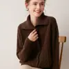 26 Outono Inverno Novo Suéter de Cashmere 100% de Botão Único Feminino Gola Larga Malha Trançada Solta Cardigan Casaco Top