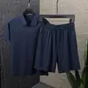 Roupa Esportiva de Linho Tencel Terno Masculino Verão Nova Moda Casual Respirável Terno Masculino Manga Curta Shorts para Homem