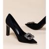 Elegantes Zapatos de Tacón Bloque Negro Profesionales para el Trabajo 2025 Nuevos de Punta Fina con Pedrería de Gama Alta para Commuter Tacones Ultraltos para Mujer