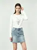Yidi Exportado a Europa y América, Nueva Camisa Básica Estilo Otoño, Algodón Puro, Cuello Redondo, Corte Holgado, Bordada, Color Sólido, Versátil, Adecuada para que las Mujeres la Usen Afuera
