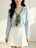 Elegante abrigo de punto con cuello en V de un solo botón, nuevo modelo otoño e invierno 2026, cárdigan de punto versátil y elegante para mujer