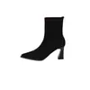 Bota Fina Bico Fino Bota Lisa Salto Bloco Bota Meia Moda Versátil Outono/Inverno Bota Sensation Meia Elástica Novo Design Bota de Salto Alto para Tornozelo