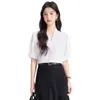 Estilo Fino de Verano 2026 Nueva Moda de Gama Alta Profesional para el Trabajo Camisa de Gasa de Manga Corta con Cuello en V Blanca para Mujer