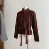 Suéter Casual Rio Notes de Manga Longa Gola Meia-Alta Malha Solta Outono e Primavera Design com Amarração Peça Externa Tamanho Único Algodão