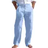 Pantalones Casuales Rectos Holgados de Algodón y Lino Transpirables de Color Sólido, Nuevo Estilo Europeo y Americano para Hombre, Pantalones Deportivos para Hombre, Todas las Estaciones