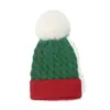 Chapéu de tricô europeu e americano para outono e inverno, chapéu de lã com costura verde e vermelha para crianças, chapéu quente com pompom de lã, chapéu para o frio infantil, comércio exterior infantil de Natal