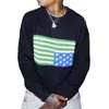 Jacquard de Dibujos Animados Simples Americanos Patrón Jacquard Retro Personalizado Cómodo Tejido de Punto de Manga Larga Punto de Cuello Redondo High Street Europeo y Americano