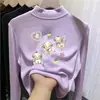 Camiseta interior versátil de forro polar para niños, estilo otoño e invierno, camiseta para niñas, cuello semi-alto, para niños mayores, capa interior cálida, top de manga larga