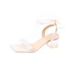 Sandalias de mujer, novedad de verano 2023, estilo coreano, de moda, transparentes, de tacón alto, punta abierta, tacón grueso, con lazo de cuentas, zapatos de moda para mujer