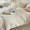 Juego de 4 piezas de funda de edredón de algodón lavado color puro con botones estilo japonés, sábanas, dormitorio de estudiante, juego simple de 3 piezas