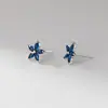 Brincos de Flor de Cinco Pétalas com Diamante Azul em Prata de Lei S925 Nalan Estilo Coreano Brincos de Flor Frescos e Artísticos para Mulheres E8018
