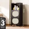 Cómoda Negra Estilo Mediados de Siglo Gabinete de Almacenamiento para Sala de Estar Dormitorio Gabinete de Almacenamiento Estantería Gabinete de Entrada Gabinete Estrecho Alto Multicapa