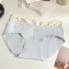 Calcinhas Femininas de Algodão Puro Estilo Japonês com Laço Floral Doce, Alta Elasticidade, Respiráveis, Confortáveis, Antibacterianas, Cintura Média