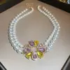 Conjunto de brincos e colar com franja em forma de gota d'água cravejado de diamantes, corrente para clavícula exagerada atmosférica europeia e americana, joias de luxo leve de alta qualidade, atacado