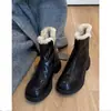 Primeiro Encontro Temporada Botas de Neve com Solado Grosso Femininas 2025 Novo Estilo Botas Afuniladoras de Inverno Sapatos de Algodão Quentes Sapatos Peludos Botas Curtas para Baixinhas