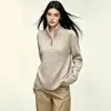 Suéter de Tricô Cinza com Meio Zíper para Mulheres, Outono/Inverno 2026, Marca da Moda, Estilo Único, Simples e Casual