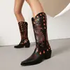 Botas de Cuero para Mujer con Tallado y Bordado, Botas Altas con Tacón, Novedades Otoño/Invierno 2026, Estilo Western, Estilo Europeo/Americano, Versátiles