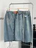 Verão 2024 Design Retrô Nicho Fenda Senso de Design Look Emagrecedor A-Line Cobertura Saia Jeans Feminina Tendência Ins