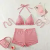 2026 Bikini Europeo y Americano Ropa de Baño de Comercio Exterior Conjunto de Dos Piezas Personalizado Sexy Transfronterizo Cuadros Pantalones Cortos de Boxeador Cuello Halter