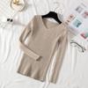 2025 Tejido de Punto Otoño e Invierno Nuevo Versátil Ajustado de Manga Larga Camiseta Básica de Cuello Bajo para Mujer Suéter Ajustado Tejido de Punto Top para Mujer
