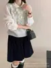 Colete de Tricô Estilo Coreano Simples Flor Estéreo Outono e Inverno Feito à Mão para Mulheres Solto Casual Versátil Camisola para Camadas