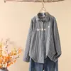 Colección Primavera 2026 Fresca y Dulce Pájaro de Dibujos Animados Bordado Cuadros Camisa de Manga Larga para Mujer Venta al por Mayor